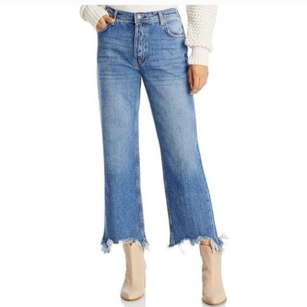 Free People Maggie Mid-Rise Straight Leg Bondi Blue size 27 cropped